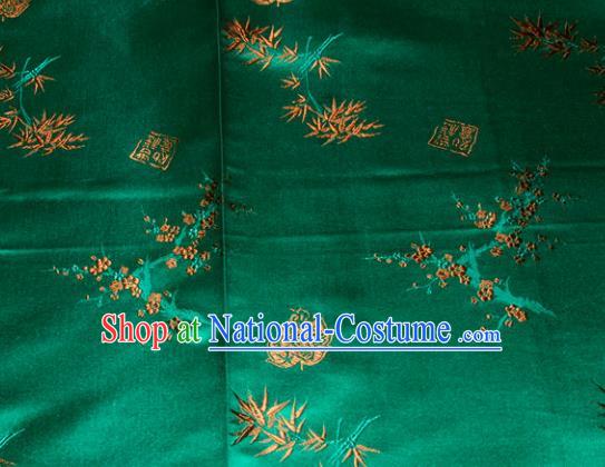 Chinese Traditional Silk Fabric Plum Blossom Bamboo Pattern Tang Suit Green Brocade Cloth Cheongsam Material Drapery