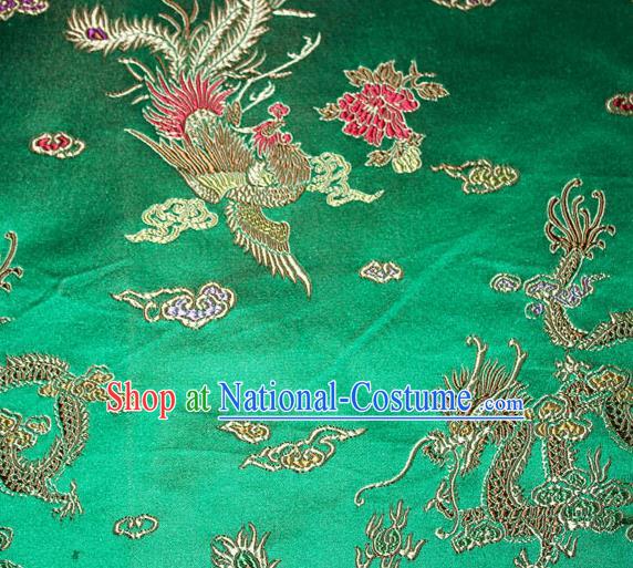 Chinese Traditional Silk Fabric Dragon Phoenix Peony Pattern Tang Suit Green Brocade Cloth Cheongsam Material Drapery