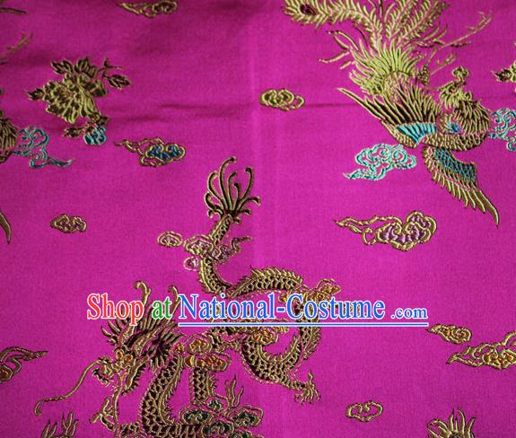 Chinese Traditional Silk Fabric Dragon Phoenix Peony Pattern Tang Suit Rosy Brocade Cloth Cheongsam Material Drapery