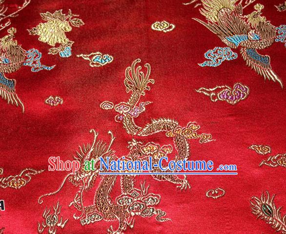 Chinese Traditional Silk Fabric Dragon Phoenix Peony Pattern Tang Suit Red Brocade Cloth Cheongsam Material Drapery