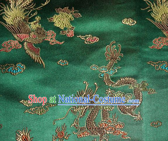 Chinese Traditional Green Silk Fabric Dragon Phoenix Peony Pattern Tang Suit Brocade Cloth Cheongsam Material Drapery