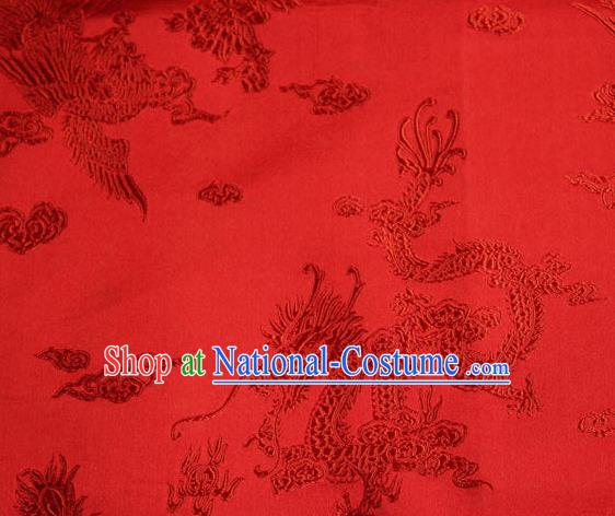 Chinese Traditional Red Silk Fabric Dragon Phoenix Peony Pattern Tang Suit Brocade Cloth Cheongsam Material Drapery