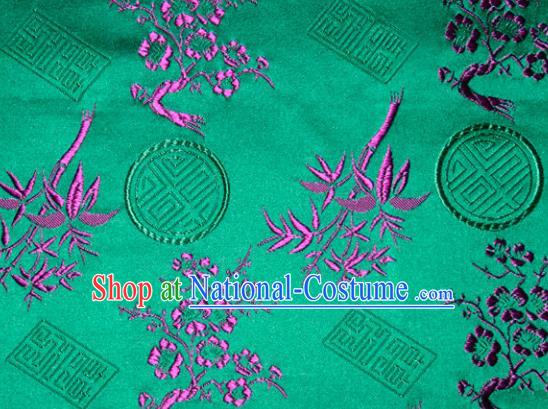 Chinese Traditional Silk Fabric Plum Blossom Bamboo Pattern Tang Suit Green Brocade Cloth Cheongsam Material Drapery