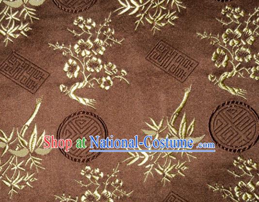 Chinese Traditional Silk Fabric Plum Blossom Bamboo Pattern Tang Suit Brown Brocade Cloth Cheongsam Material Drapery