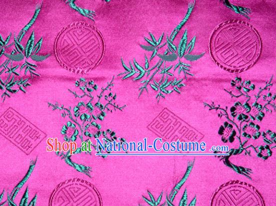 Chinese Traditional Silk Fabric Plum Blossom Bamboo Pattern Tang Suit Rosy Brocade Cloth Cheongsam Material Drapery