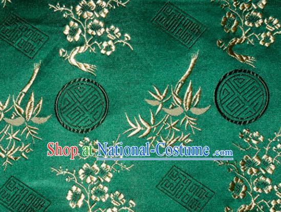 Chinese Traditional Silk Fabric Plum Blossom Bamboo Pattern Tang Suit Deep Green Brocade Cloth Cheongsam Material Drapery