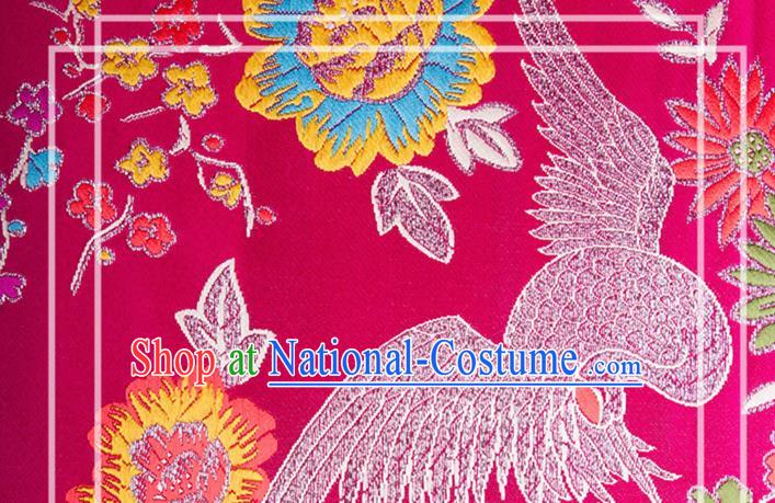 Chinese Traditional Silk Fabric Tang Suit Crane Pattern Rosy Brocade Cloth Cheongsam Material Drapery