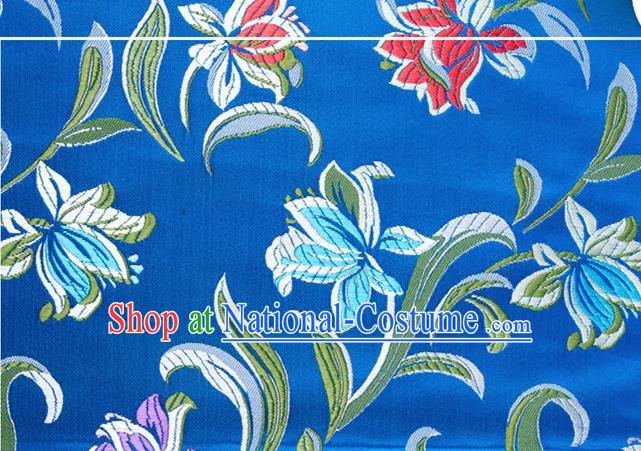 Chinese Traditional Silk Fabric Tang Suit Classical Pattern Blue Brocade Cloth Cheongsam Material Drapery