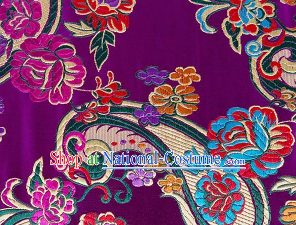 Chinese Traditional Purple Silk Fabric Tang Suit Classical Flowers Pattern Brocade Cloth Cheongsam Material Drapery