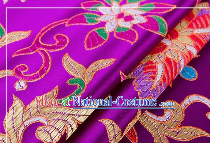 Chinese Traditional Silk Fabric Tang Suit Classical Flowers Pattern Purple Brocade Cloth Cheongsam Material Drapery