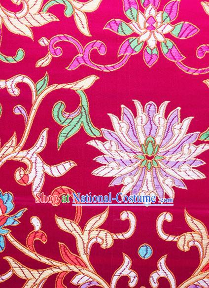 Chinese Traditional Wine Red Brocade Fabric Tang Suit Classical Flowers Pattern Silk Cloth Cheongsam Material Drapery