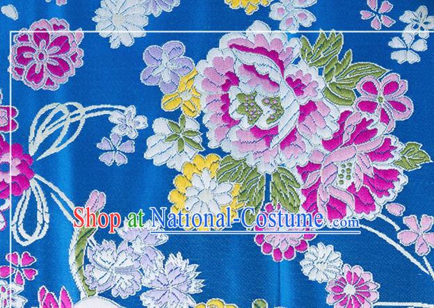 Chinese Traditional Brocade Fabric Tang Suit Blue Silk Cloth Cheongsam Material Drapery