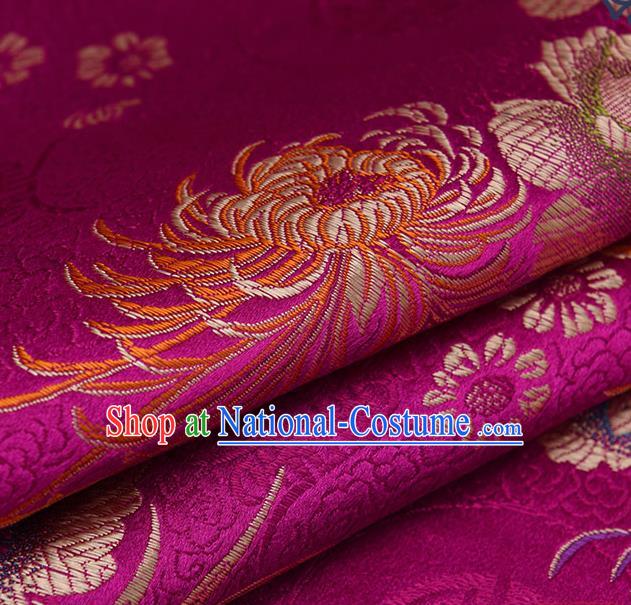 Chinese Traditional Amaranth Brocade Fabric Chrysanthemum Pattern Tang Suit Silk Cloth Cheongsam Material Drapery