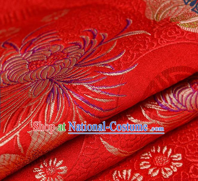 Chinese Traditional Red Brocade Fabric Chrysanthemum Pattern Tang Suit Silk Cloth Cheongsam Material Drapery