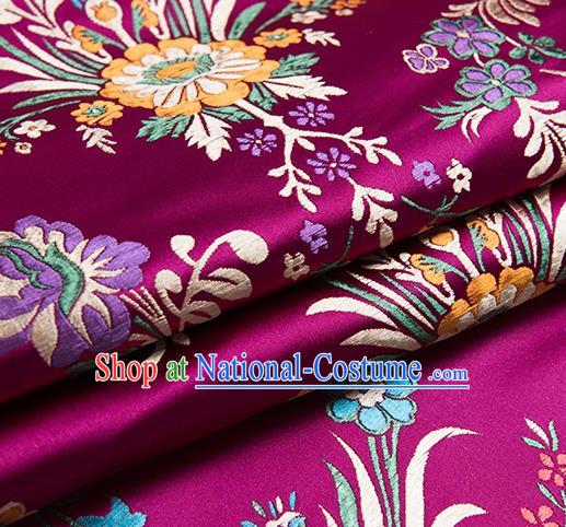 Chinese Traditional Begonia Pattern Tang Suit Purple Brocade Fabric Silk Cloth Cheongsam Material Drapery