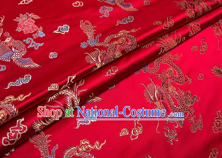 Chinese Traditional Dragon Phoenix Pattern Tang Suit Red Brocade Fabric Silk Cloth Cheongsam Material Drapery