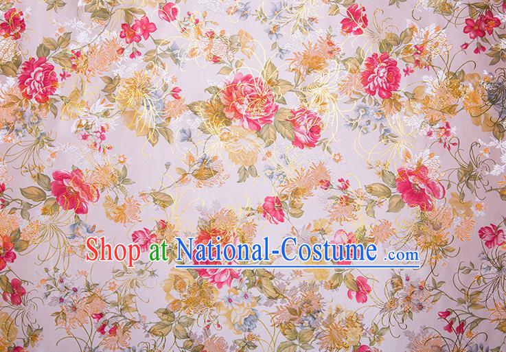 Chinese Traditional Peony Pattern Tang Suit White Brocade Fabric Silk Cloth Cheongsam Material Drapery