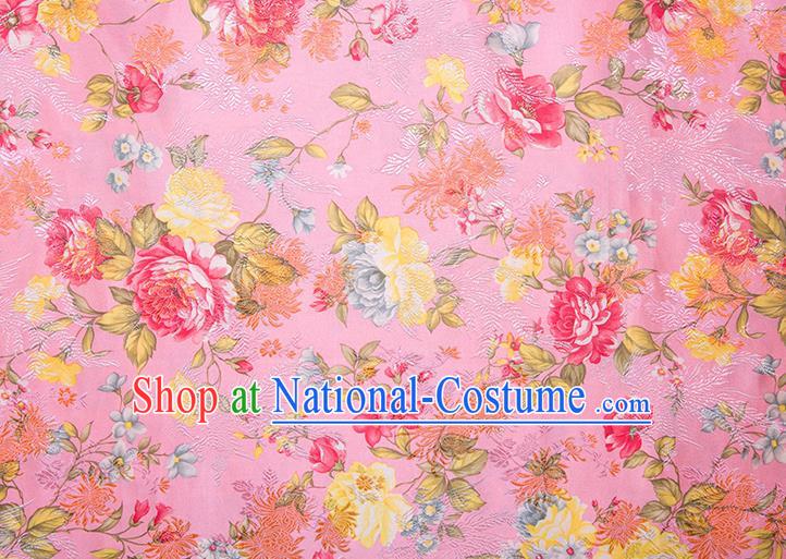 Chinese Traditional Peony Flowers Pattern Tang Suit Pink Brocade Fabric Silk Cloth Cheongsam Material Drapery