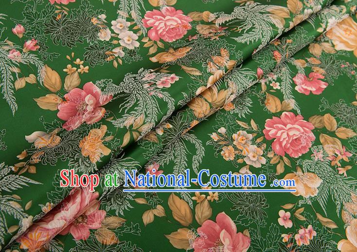 Chinese Traditional Peony Flowers Pattern Tang Suit Green Brocade Fabric Silk Cloth Cheongsam Material Drapery