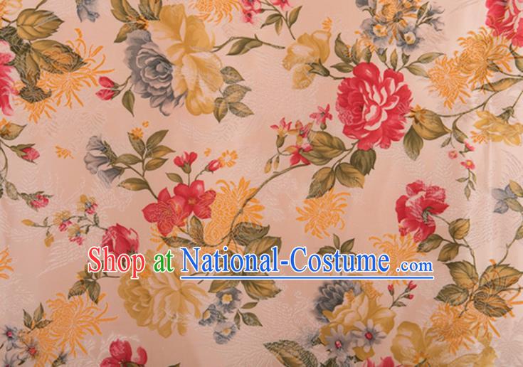 Chinese Traditional Peony Flowers Pattern Tang Suit Pink Brocade Fabric Silk Cloth Cheongsam Material Drapery