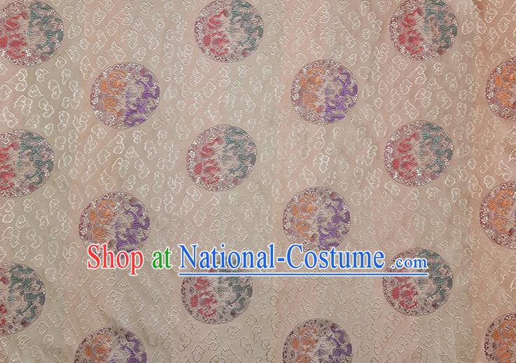 Chinese Traditional Round Dragons Pattern Tang Suit White Brocade Fabric Silk Cloth Cheongsam Material Drapery