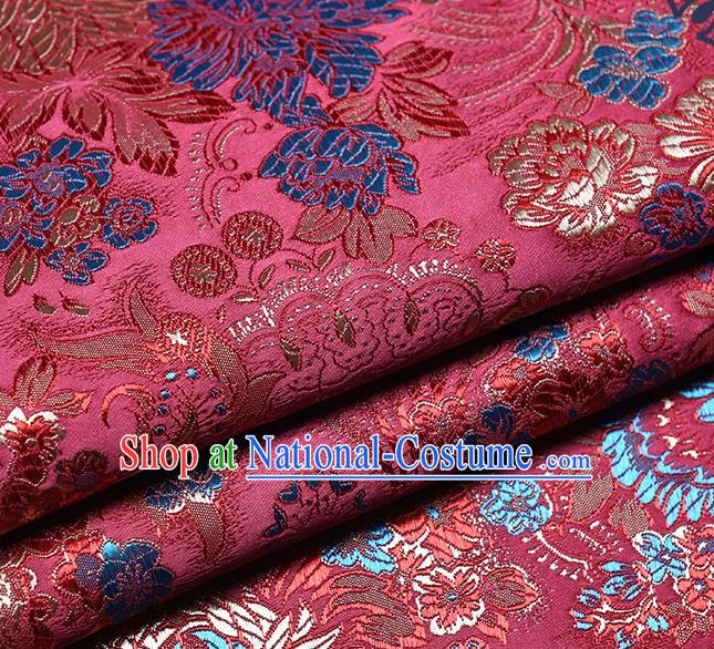 Chinese Traditional Tang Suit Purplish Red Brocade Fabric Peony Pattern Silk Cloth Cheongsam Material Drapery