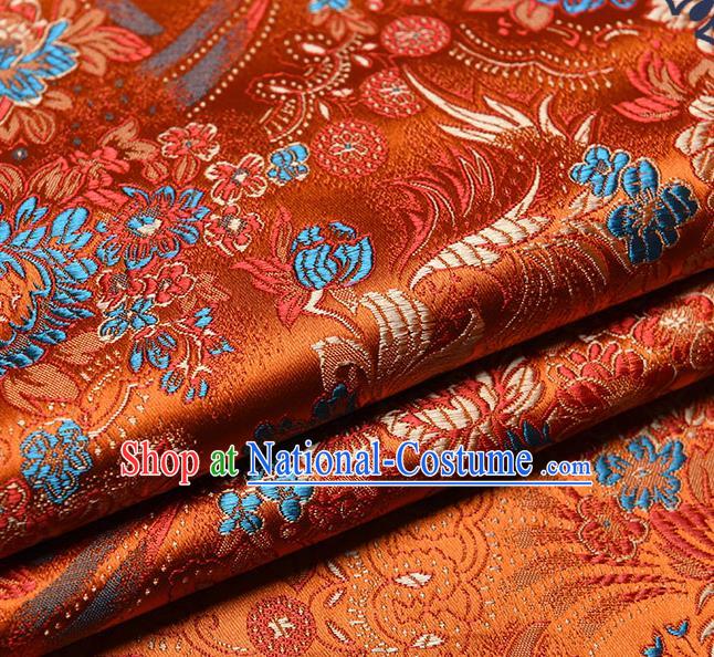 Chinese Traditional Tang Suit Orange Brocade Fabric Peony Pattern Silk Cloth Cheongsam Material Drapery