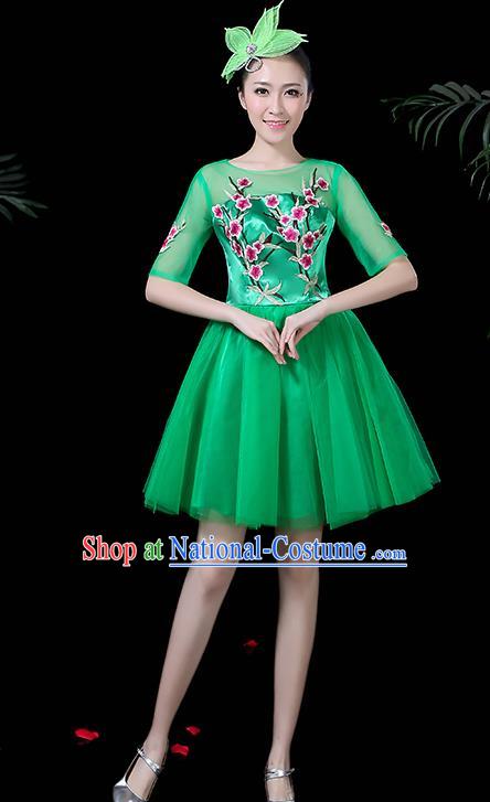 Professional Modern Dance Costume Chorus Green Bubble Veil Dress for Women