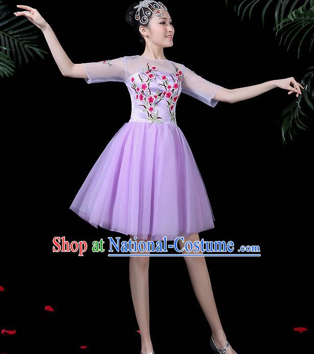 Professional Modern Dance Costume Chorus Purple Bubble Veil Dress for Women