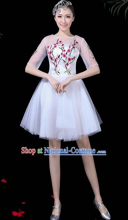 Professional Modern Dance Costume Chorus White Bubble Veil Dress for Women