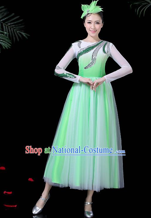 Professional Modern Dance Costume Chorus Umbrella Dance Green Dress for Women