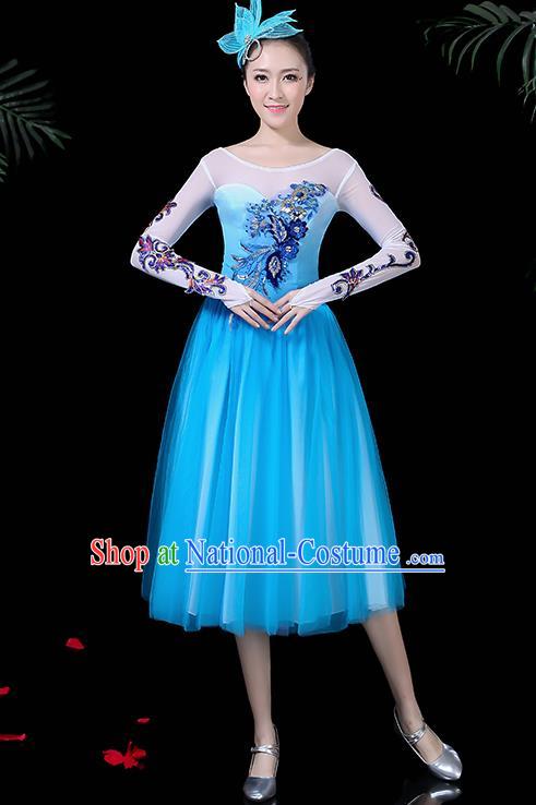 Professional Stage Performance Modern Dance Costume Chorus Blue Dress for Women