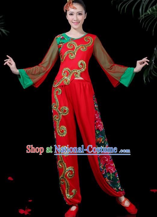 Chinese Classical Dance Red Costume Traditional Folk Dance Yangko Clothing for Women