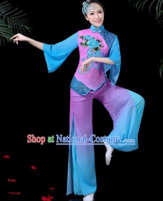 Chinese Classical Umbrella Dance Purple Costume Traditional Folk Dance Yangko Clothing for Women