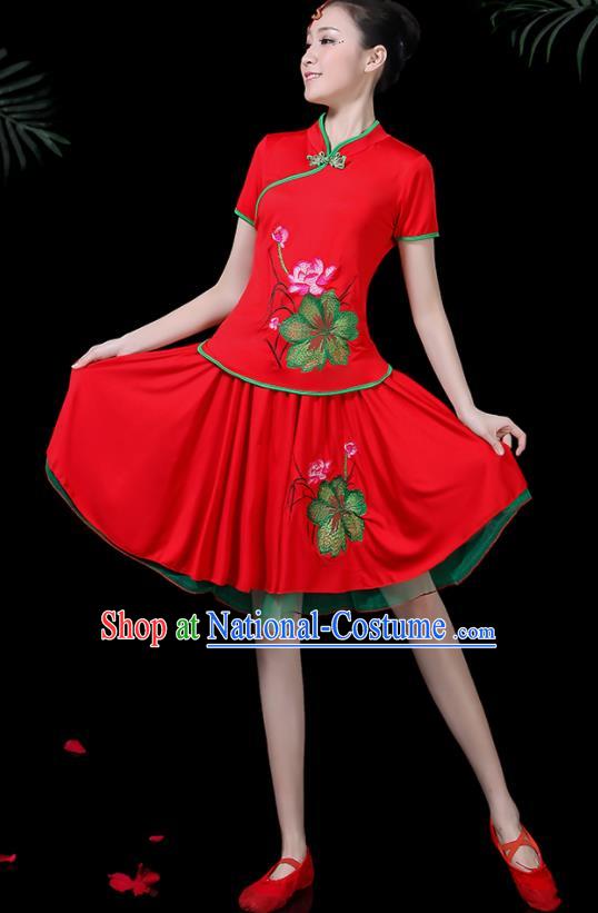 Chinese Classical Lotus Dance Red Costume Traditional Folk Dance Yangko Clothing for Women