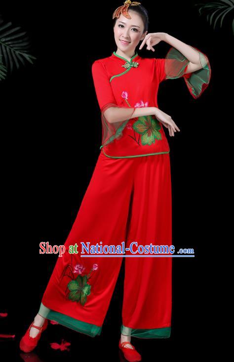 Chinese Classical Drum Dance Red Costume Traditional Folk Dance Lotus Dance Yangko Clothing for Women