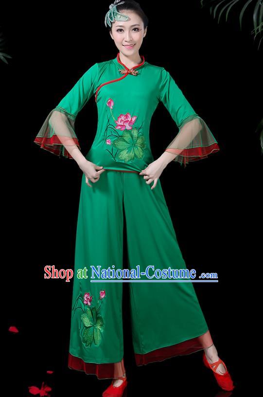 Chinese Classical Drum Dance Green Costume Traditional Folk Dance Lotus Dance Yangko Clothing for Women