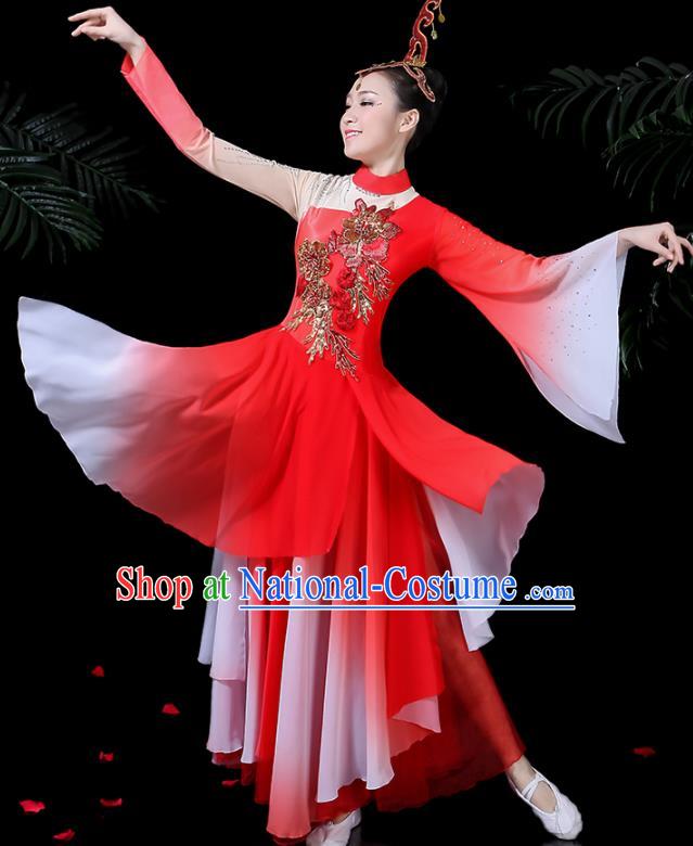 Chinese Classical Umbrella Dance Red Costume Traditional Folk Dance Fan Dance Clothing for Women