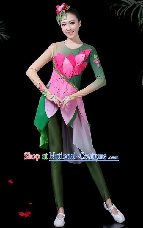 Chinese Classical Umbrella Dance Costume Traditional Folk Dance Fan Dance Lotus Clothing for Women