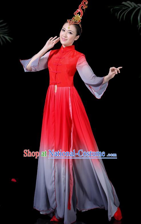 Chinese Classical Dance Red Dress Traditional Folk Dance Fan Dance Clothing for Women