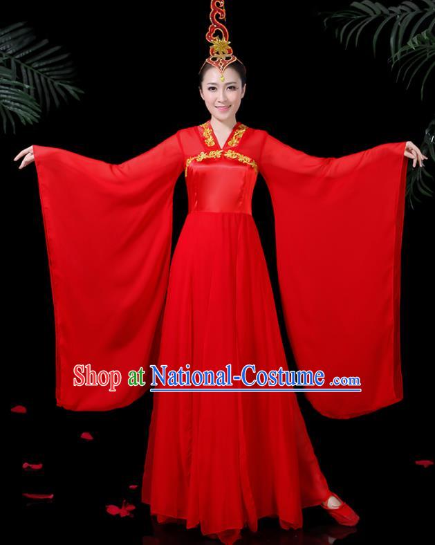 Chinese Ancient Classical Dance Red Hanfu Dress Traditional Folk Dance Fan Dance Clothing for Women