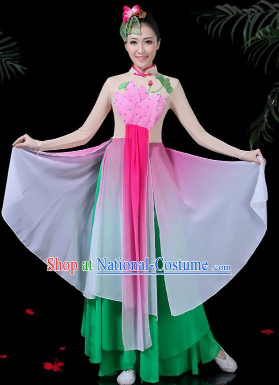 Chinese Classical Dance Lotus Dance Green Dress Traditional Folk Dance Fan Dance Clothing for Women