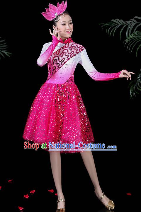 Professional Modern Dance Costume Stage Performance Chorus Rosy Dress for Women