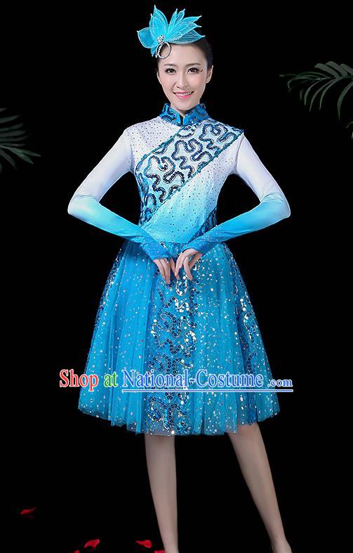 Professional Modern Dance Costume Stage Performance Chorus Blue Dress for Women