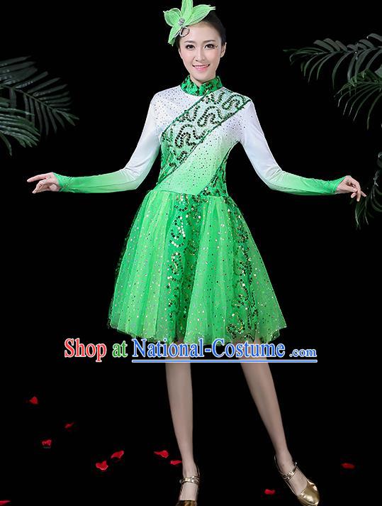 Professional Modern Dance Costume Stage Performance Chorus Green Dress for Women