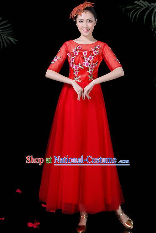 Professional Modern Dance Costume Stage Performance Chorus Red Veil Dress for Women