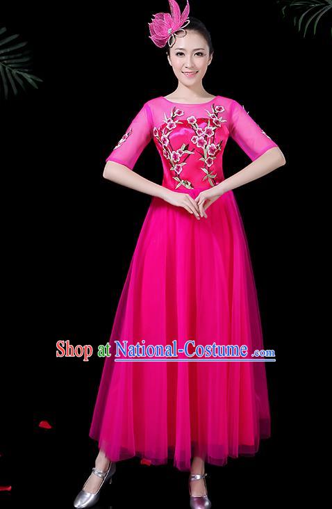 Professional Modern Dance Costume Stage Performance Chorus Rosy Veil Dress for Women