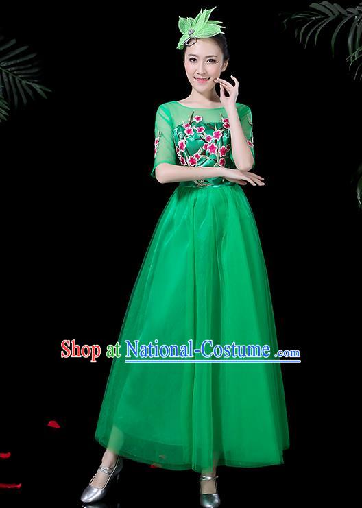 Professional Modern Dance Costume Stage Performance Chorus Green Veil Dress for Women