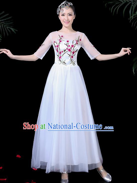 Professional Modern Dance Costume Stage Performance Chorus White Veil Dress for Women