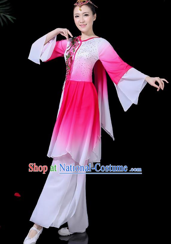 Traditional Fan Dance Rosy Dress Chinese Classical Dance Umbrella Dance Costume for Women